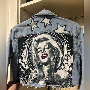 One of a kind unique custom Marilyn Monroe cut-off jean light denim jacket!